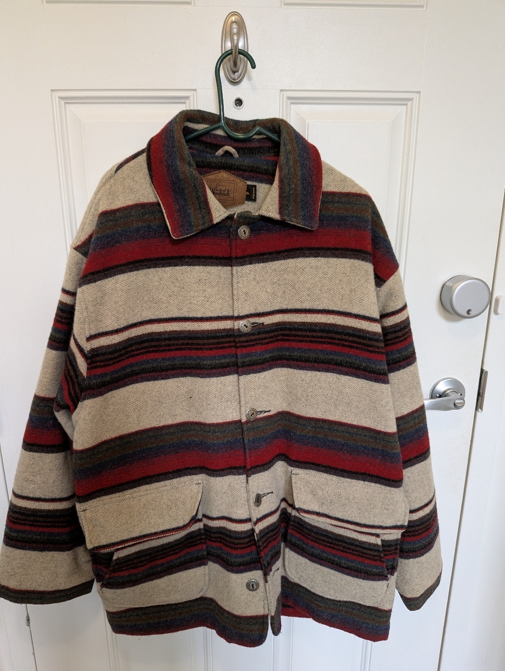 VTG Woolrich Made in USA Aztec Striped Wool Barn Coat Jacket XL Quilted Lining